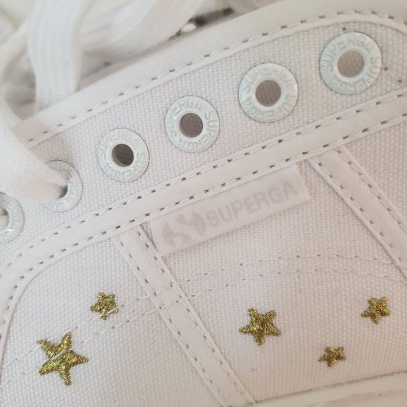 NWT Superga Cotu 2790 Embroidered Gold Star Platform Sneaker White Sz 10 Euro 41 - Picture 7 of 13